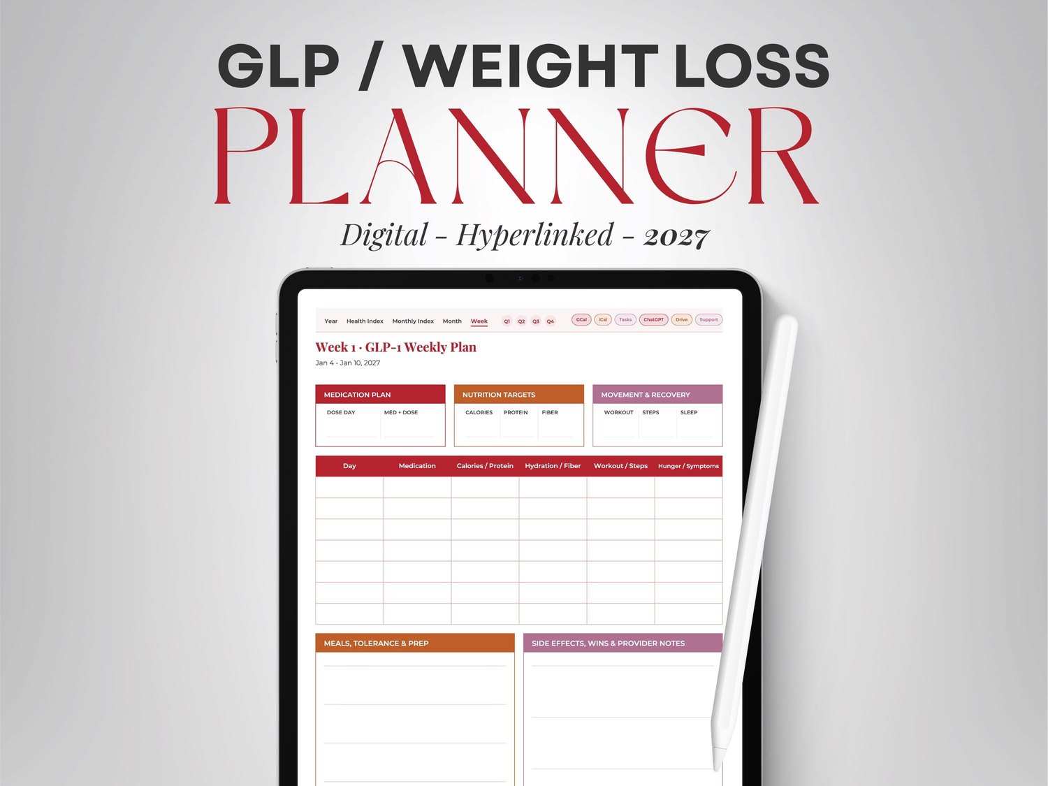 GLP-1 & Weight Management Planner product preview