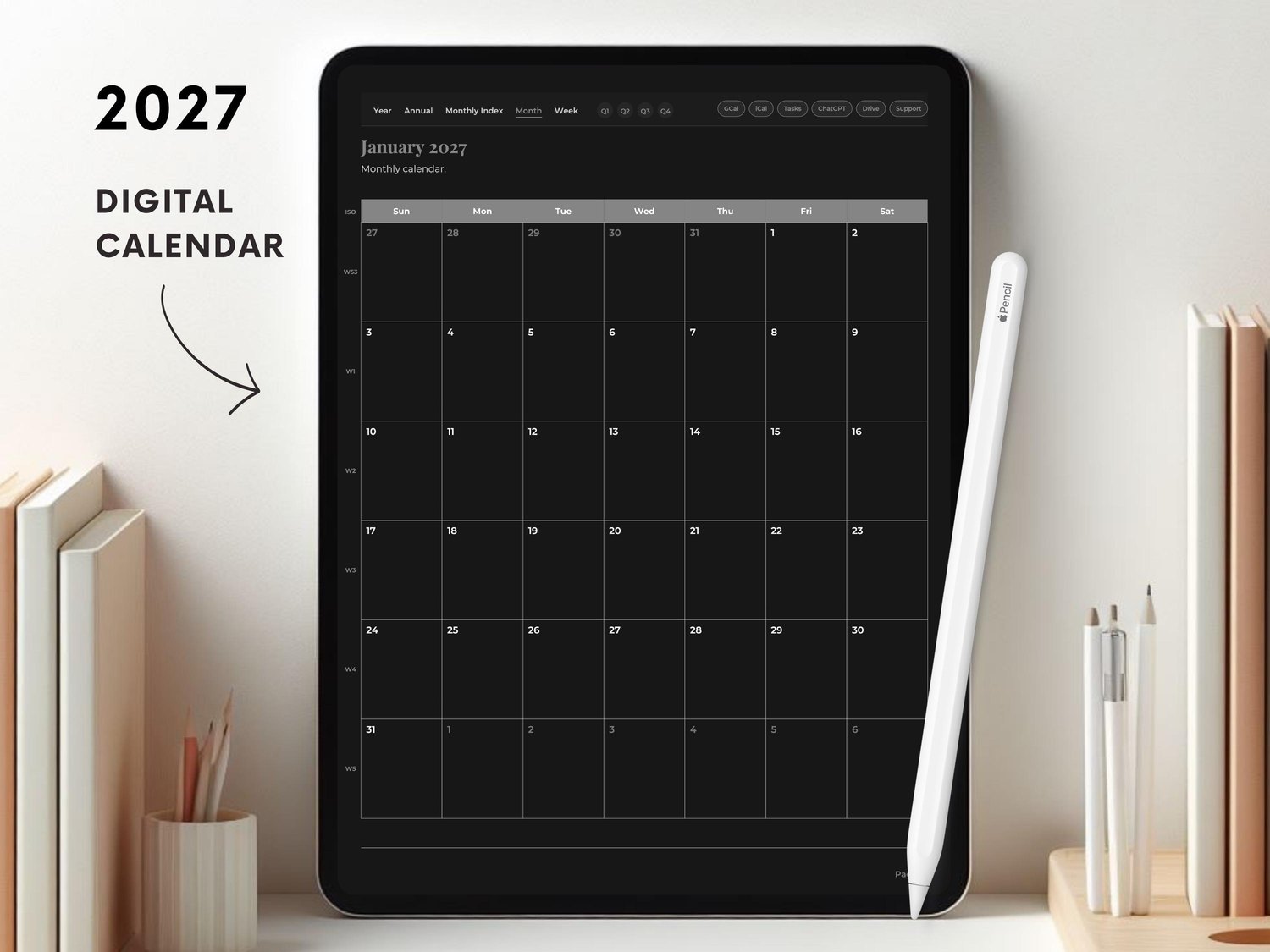 2027 Dark Mode Daily Planner product preview