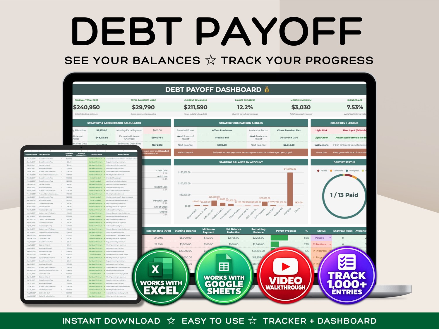 Debt Payoff Spreadsheet product preview
