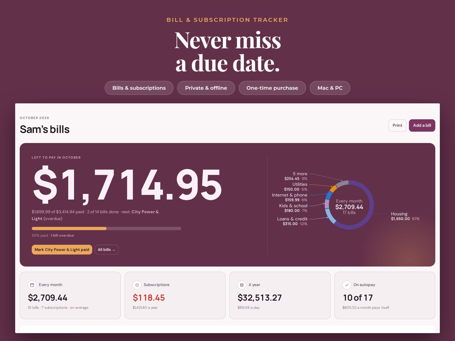 Bill & Subscription Tracker product preview