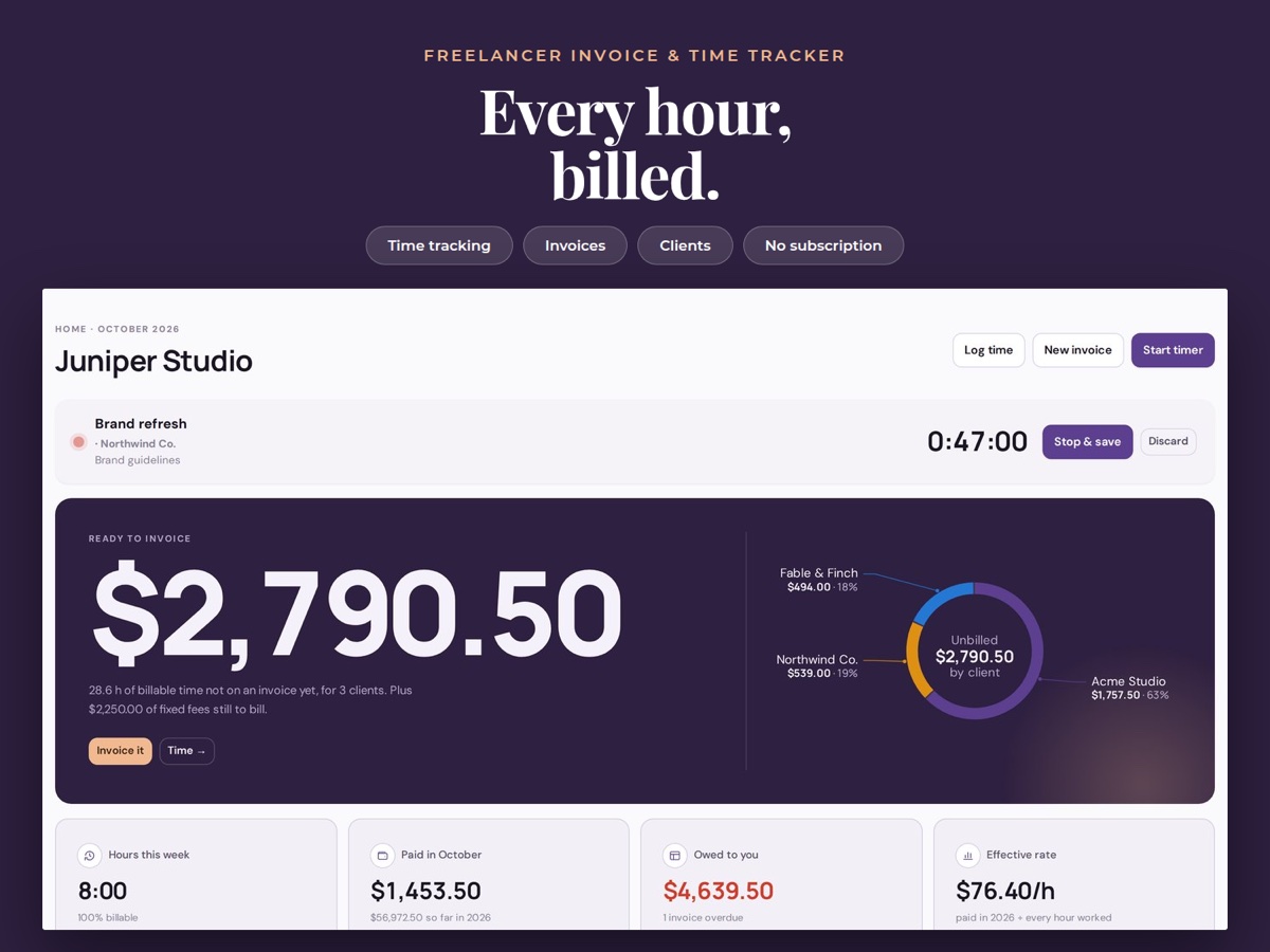 Freelancer Invoice & Time Tracker product preview