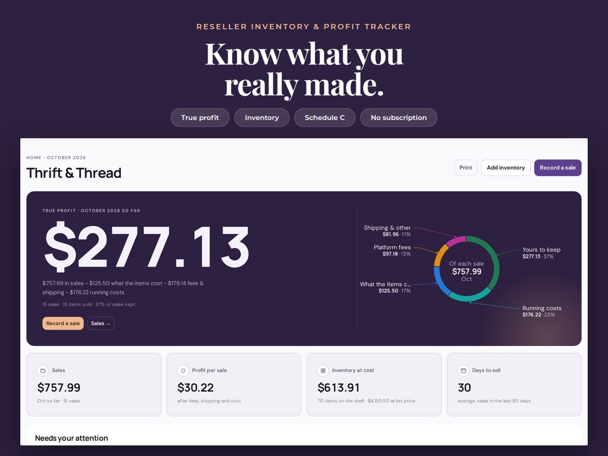 Reseller Profit Tracker product preview